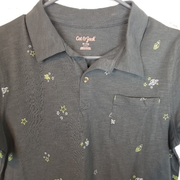 CAT & JACK Space Print Charcoal Polo Shirt - Picture 2 of 3